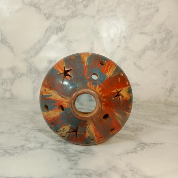 Costa Rican Handmade Multi-Colored Brushed Candle Holder, Collectable Pottery - Picture 5 of 8